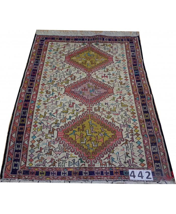 Handmade Hakkari Sumak Original Silk On Cotton Kilim – FREE SHIPPING..!